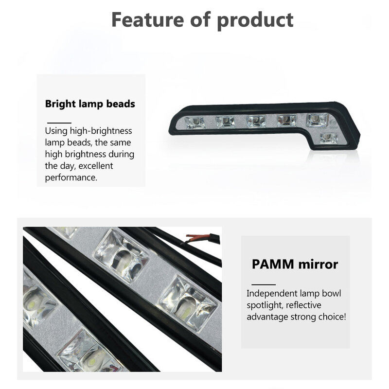 2 chiếc đèn LED chạy ban ngày cho xe hơi thông dụng đèn sương mù hình chữ L 6LED 12V Đèn Led Xe Hơi Chống Nước bền bỉ