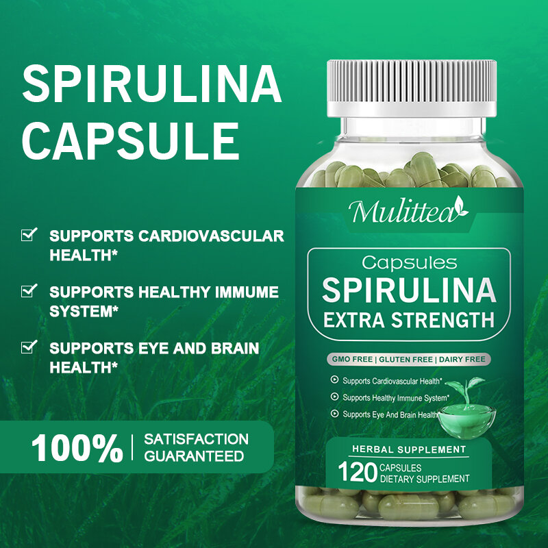 Mulittea hochreine Spirulina Kapseln grünes Super food Herz unterstützen kardio vaskuläre Augen-und Gehirn gesundheit Free shipping
