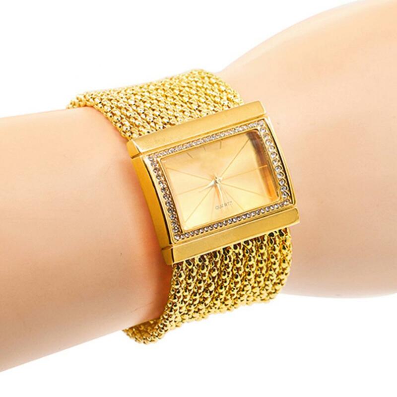 Bracelet de montre-bracelet à quartz analogique multicouche pour femme, perles en alliage, mode