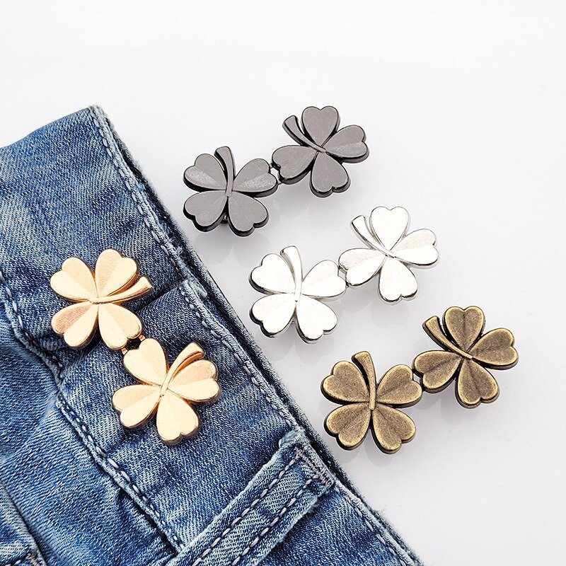 Four-leaf Clover Tighten Waist Buckle Nail-free Metal Jeans Button Snaps Detachable Pants Clips Buttons Pins DIY Waist Tightener