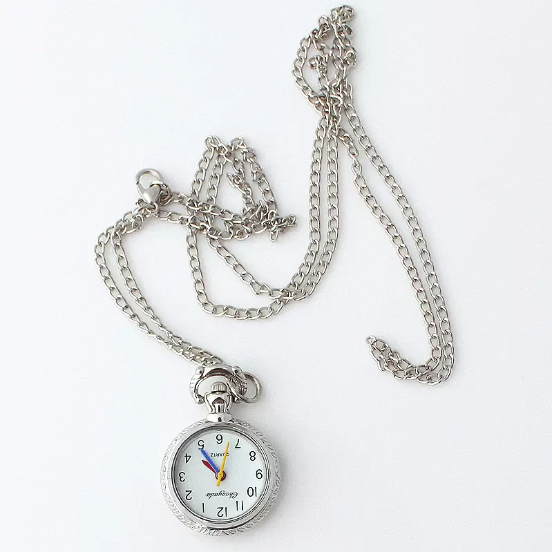 Mini Metal Cadeia Pocket Pendant Watch, quartzo, colar, saco do presente, Fob, bonito