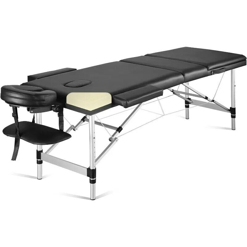 Meja pijat portabel, tempat tidur pijat profesional 3 lipat 82 inci tinggi dapat disesuaikan untuk tato bulu mata Salon Spa dengan aluminium