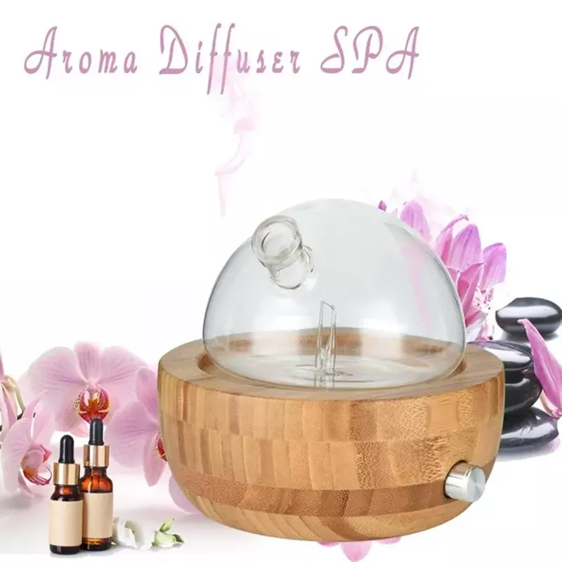 25ML Essential Oil Diffuser Waterless Nebulizing for Aromatherapy Beech Wood Glass LED Colored for Home Office Gift Spa Yoga