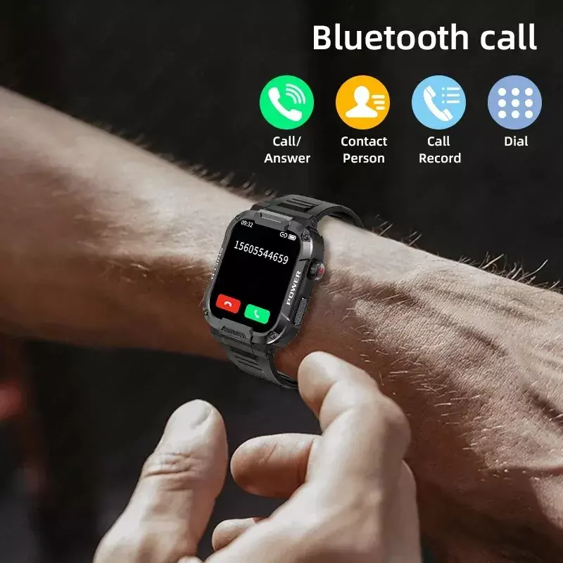 Новинка 2024, мужские уличные военные Смарт-часы с Bluetooth для звонков, умные часы для Android, IOS, водостойкие IP68, спортивные мужские часы для фитнеса