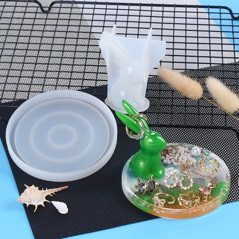 Nampan penyimpanan kelinci cetakan silikon epoksi Resin cetakan untuk DIY ornamen piring