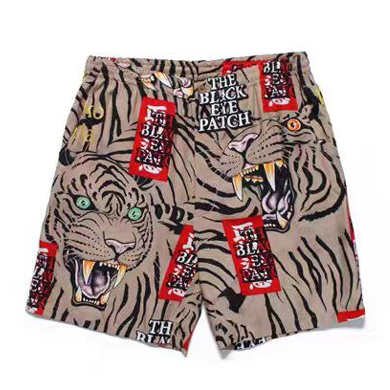 Calções com cordão com zíper listra tigre, calças casuais soltas para homens e mulheres, alta qualidade, novo, verão