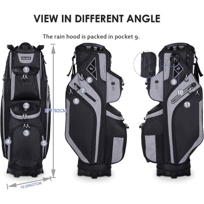 14-stopniowa wózek golfowy do elegancki wygląd worka pchanego na całej długości z chłodnicą, kapturem przeciwdeszczowym i studnią