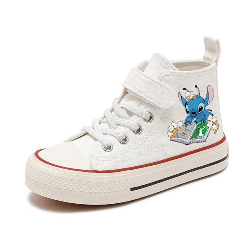 ลายพิมพ์สำหรับเด็กผ้าใบสี่ฤดูรองเท้ากีฬาเด็กชายรองเท้าเทนนิสสำหรับเด็กผู้หญิง Lilo Stitch High-Top Disney รองเท้าการ์ตูน