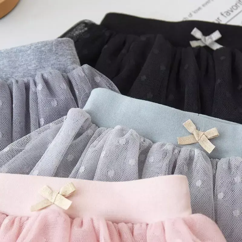 Nowe dziewczyny niemowlęce warstwy siateczkowe spódnice Tutu legginsy dzieci dziewczynka moda z koralikami i kokardą spodnie ubrania