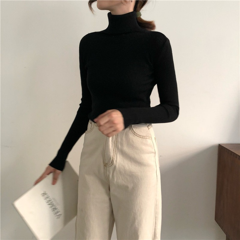 Women's Turtleneck Sweater Autumn and Winter New Pullover Slim Bottoming Sweater Knitted Casual Long Sleeve Pull Femme 16675