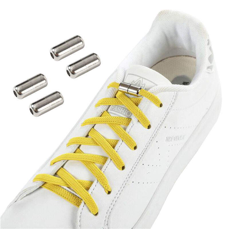 Tali Sepatu Elastis Datar Tali Sepatu Karet Malas dengan Kunci Kapsul Logam Berbagai Warna 100Cm