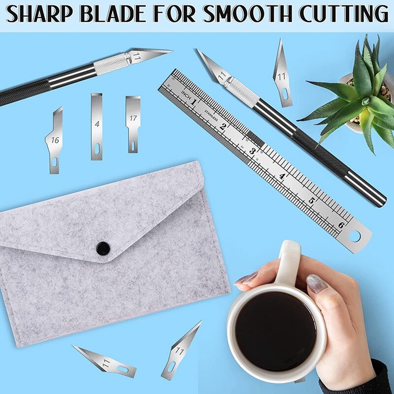 64 pcs exacto knife precision craft exacting hobby knife set with blades、ruler、craft knife set for diy artwork carving