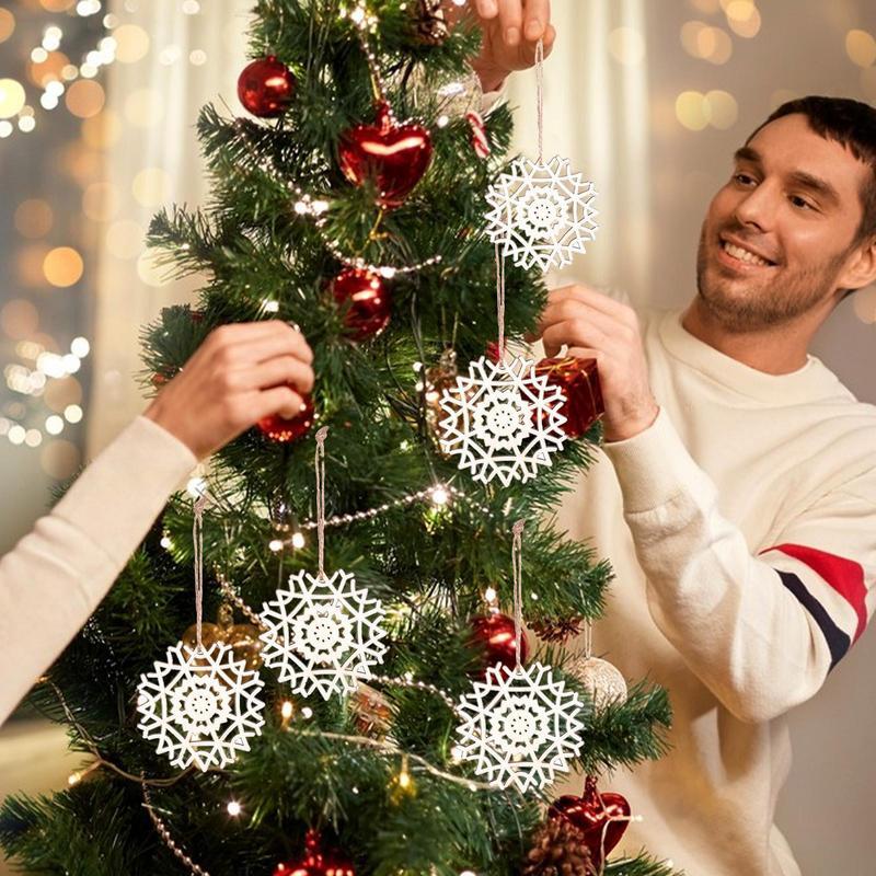 미완성 나무 눈송이 크리스마스 장식 공예, 미완성 DIY 크리스마스 나무 장식, 어린이용 나무 장식, 24PC