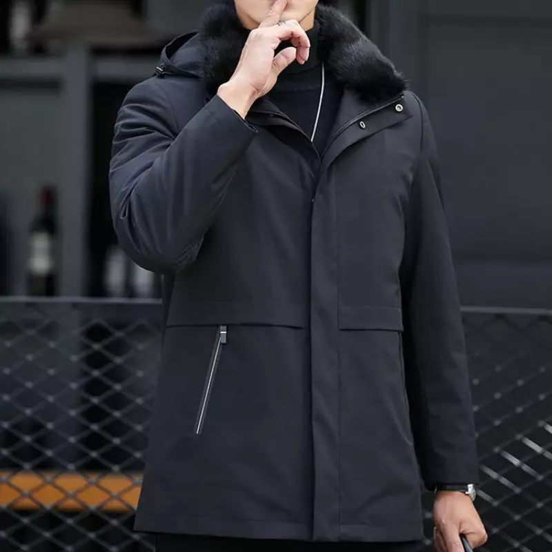AYUNSUE-남성 겨울 모피 코트, 밍크 칼라 울프 모피 라이너 분리형 코트 중간 길이 따뜻한 남성 모피 재킷