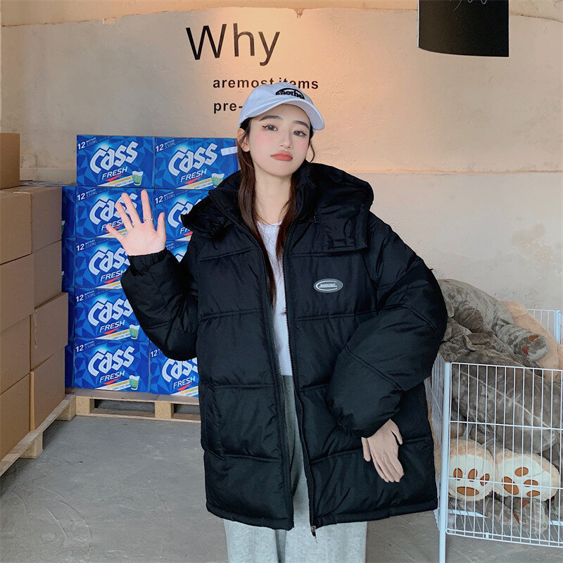 Mantel Jaket Musim Dingin Wanita 2022New Korea Thicke Hangat Jaket Katun Longgar Berkerudung Parka Tahan Angin Roti Pakaian Katun Perempuan
