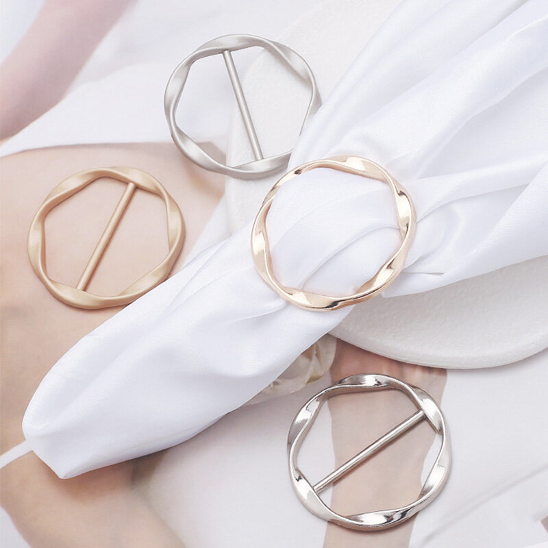 Round Shape Elegant Tee Shirt Clips Scarf Buckles Corner Hem Waist Knotted Brooches Simple And Fashionable Metal Buckle Accesso
