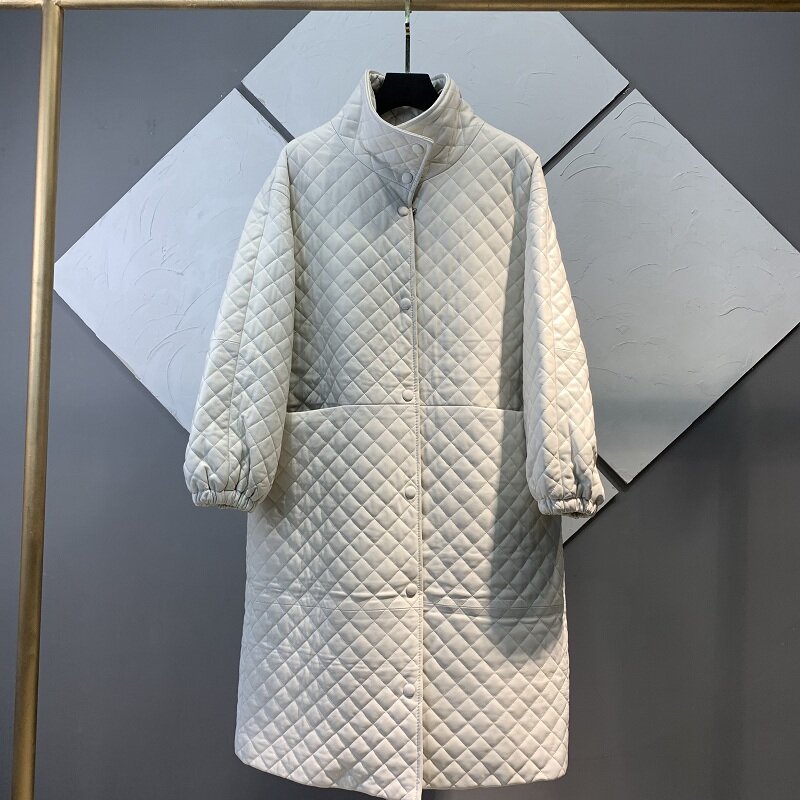 Abrigo acolchado de cuero genuino para mujer, abrigo de diseñador de marca europea, alta calidad, invierno, nuevo, F197