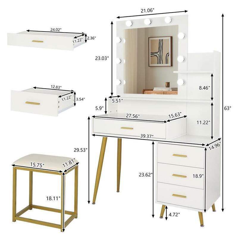 Vanity Set Desk with Lighted Mirror Makeup Dressing with 4 Drawers and Stool