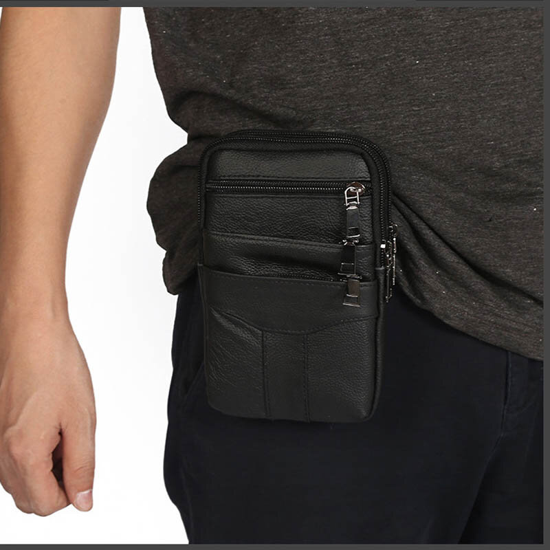 Fashion Unisex Waist Pack Leather Belt Bags Travel Purse Phone Pouch Multi-layer Shoulder Crossbody Pouch Men Hip Waist Bag
