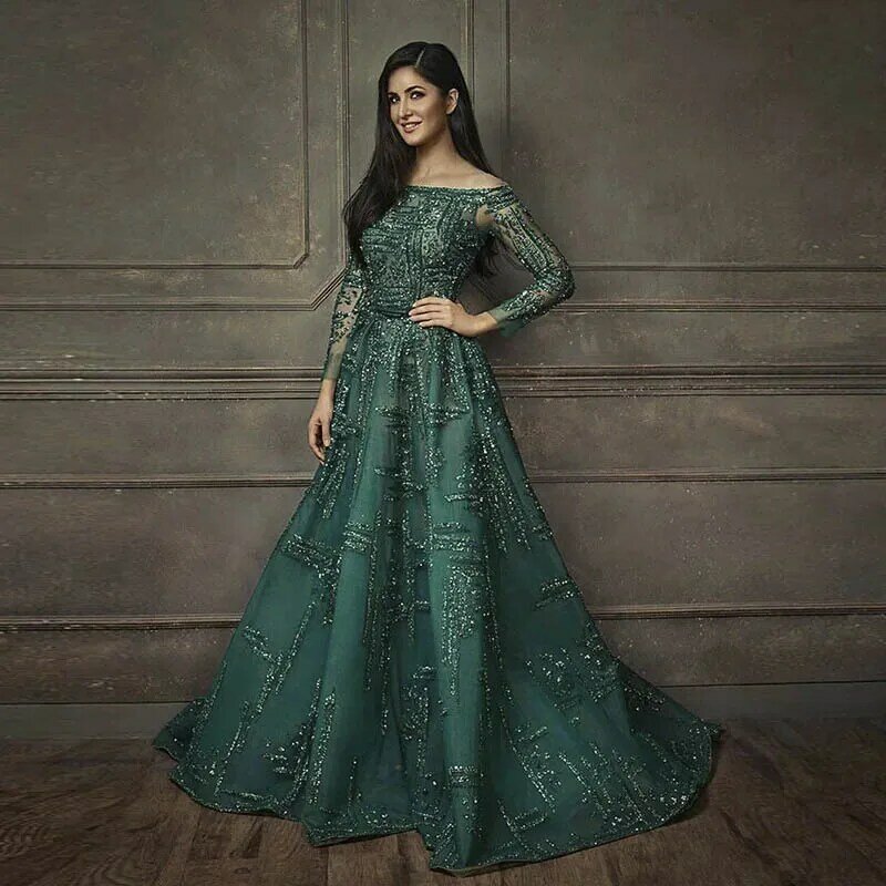Squisiti abiti da sera verde smeraldo Dubai graziosi eleganti con spalle scoperte donne arabe abiti da festa formali da sposa musulmani