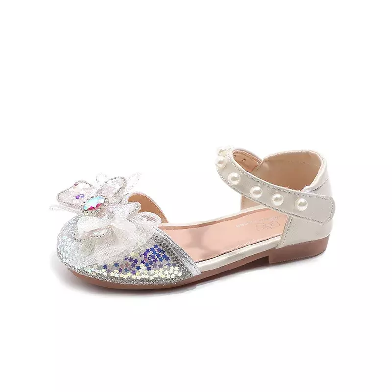 Girls Sandals Children Bow Rhinestone Sweet Princess Fashion Shoes for Party Wedding Kids Elegant Dance Shoes with Star Sequins
