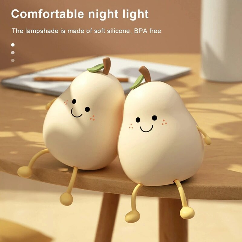 Cute Fruit LED Night Light USB Rechargeable Silicone Bedroom Bedside Room Lamp Touch Sensor Control Room Decor Kids Children