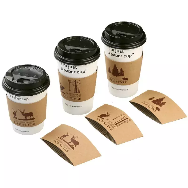 Mangas De Copo De Papel De Café, Resistente ao calor, Embalagem descartável, Produto personalizado, Impressão personalizada do logotipo