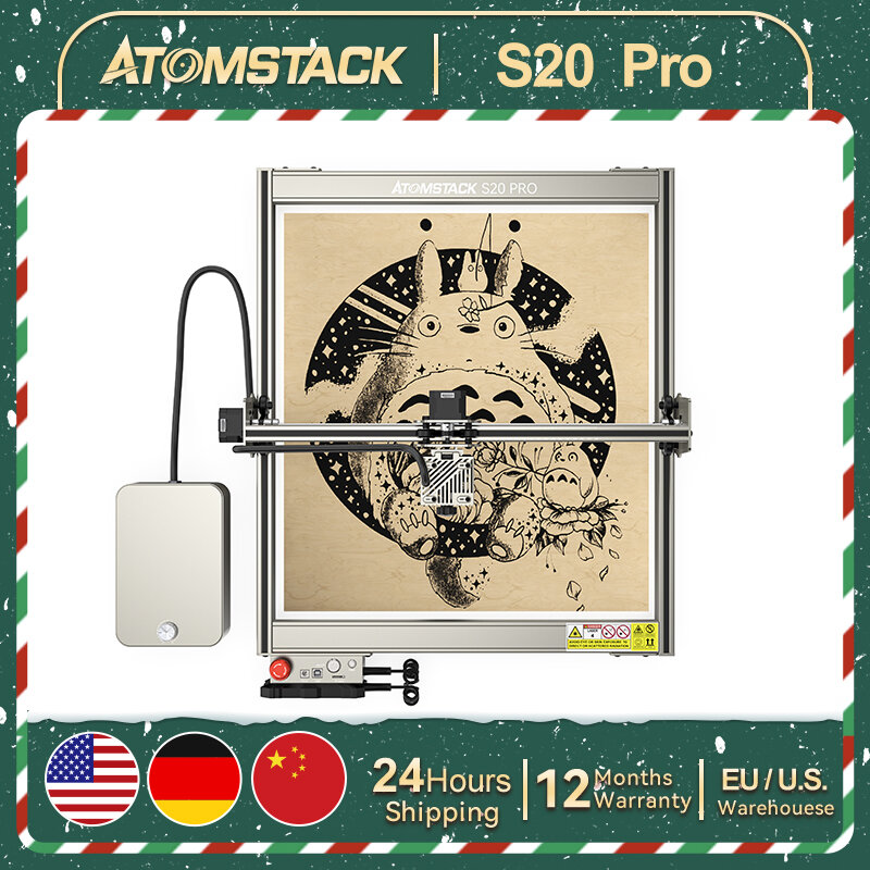 AtomStack S20 A20 X20 Pro CNC 130W Laser Engraver Machine 410*400mm Offline Engraving Stainless steel Acrylic Wood DIY Marking
