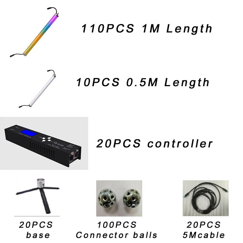 110PCS 1M tube+10PCS 0.5M tube+20PCS controller+20PCS base+100PCS balls+20PCS 5M cable
