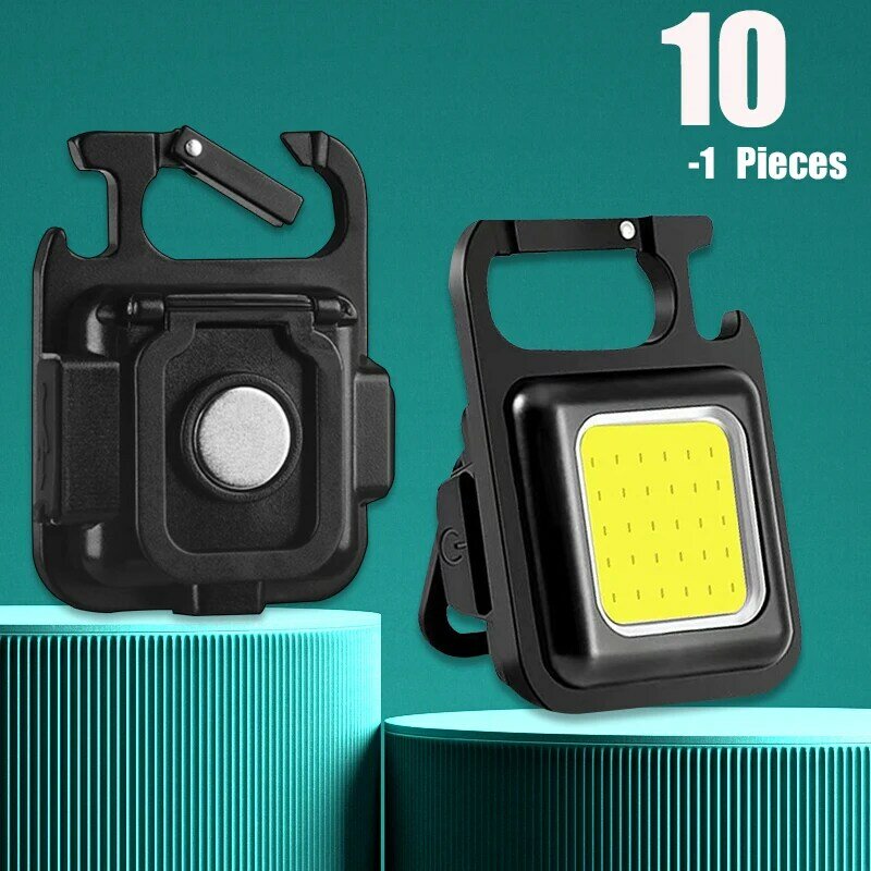 Mini linterna LED con llavero, linterna COB portátil multifuncional para acampar, luces de trabajo de carga USB, linterna de pesca