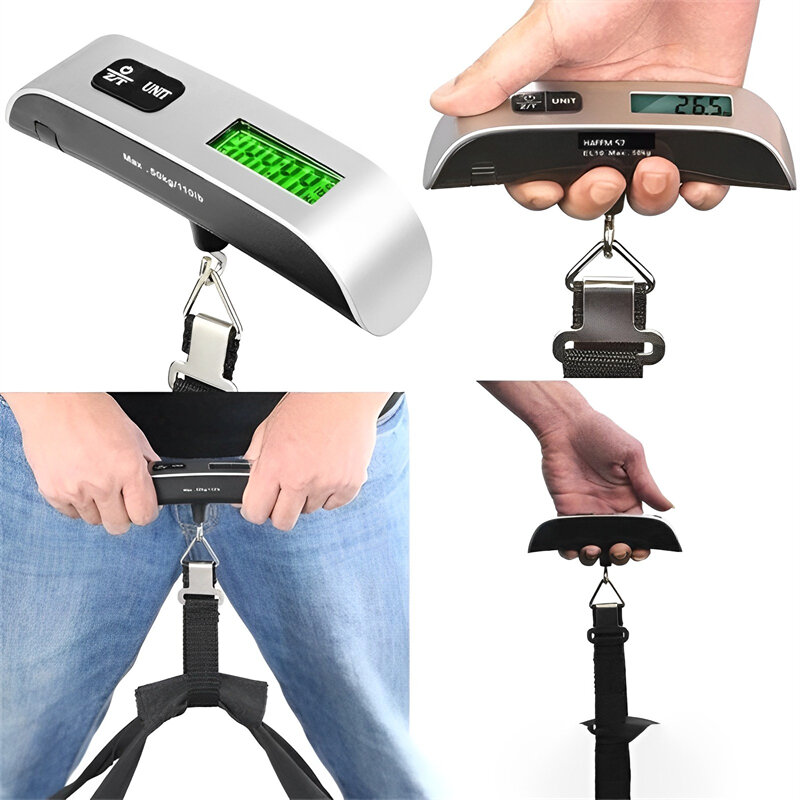 Pèse-personne électronique portable avec écran LCD numérique, outil d'équilibre de poids, poids des bagages, valise de voyage, poids des sacs, 110lb, 50kg
