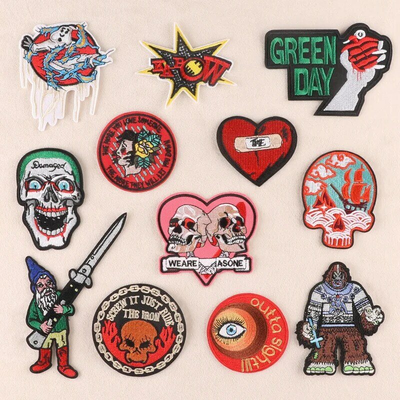 Hot Eye Heart Skull Embroider Badge Sew Cartoon Sticker Adhesive Patch DIY Fabric Heat Label for Cloth Jeans Skirt Fast Iron