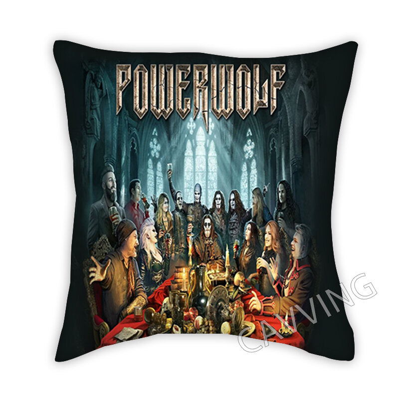 Powerwolf Rock-fundas de almohada decorativas de poliéster con estampado 3D, fundas de almohada cuadradas con cremallera, regalos para fanáticos, decoración del hogar, P02