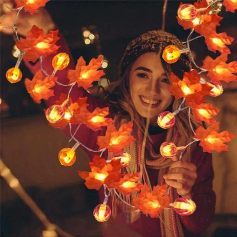 Lampu dekorasi tali LED, lampu dekorasi buatan musim gugur, lampu karangan bunga daun Maple, lampu Led peri untuk dekorasi pesta, Festival, rumah