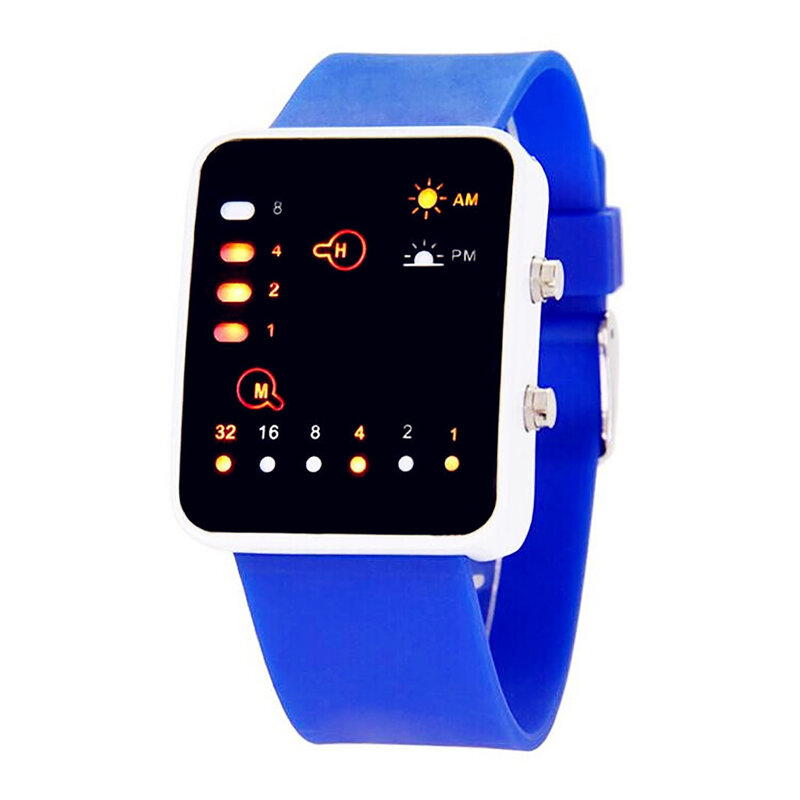 Relógios eletrônicos digitais esportivos para homens, LED binário, Fashion Dot, Silicone, Casal