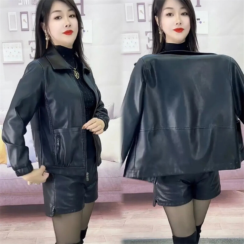 2024 Explosions PU Leather Jacket Women Spring Autumn New Short Coat High-Quality Outerwear Female Joker Overcoat Large Size Top