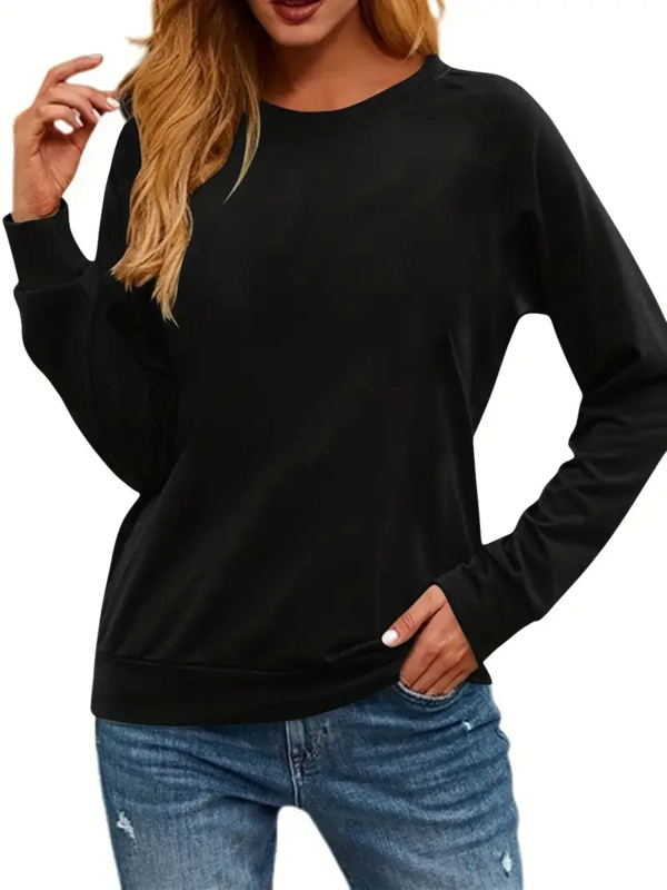 Solides Sweatshirt mit Rundhals ausschnitt, lässiges Langarm-Sweatshirt für Frühling und Herbst, Damen bekleidung