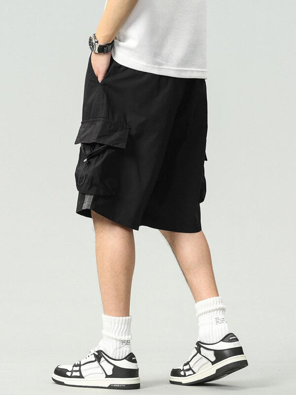 Cargo Shorts Men Casual Baggy Streetwear Summer Knee-length Large Pocket Solid Japanese Style Male All-match Fashion Simple Soft