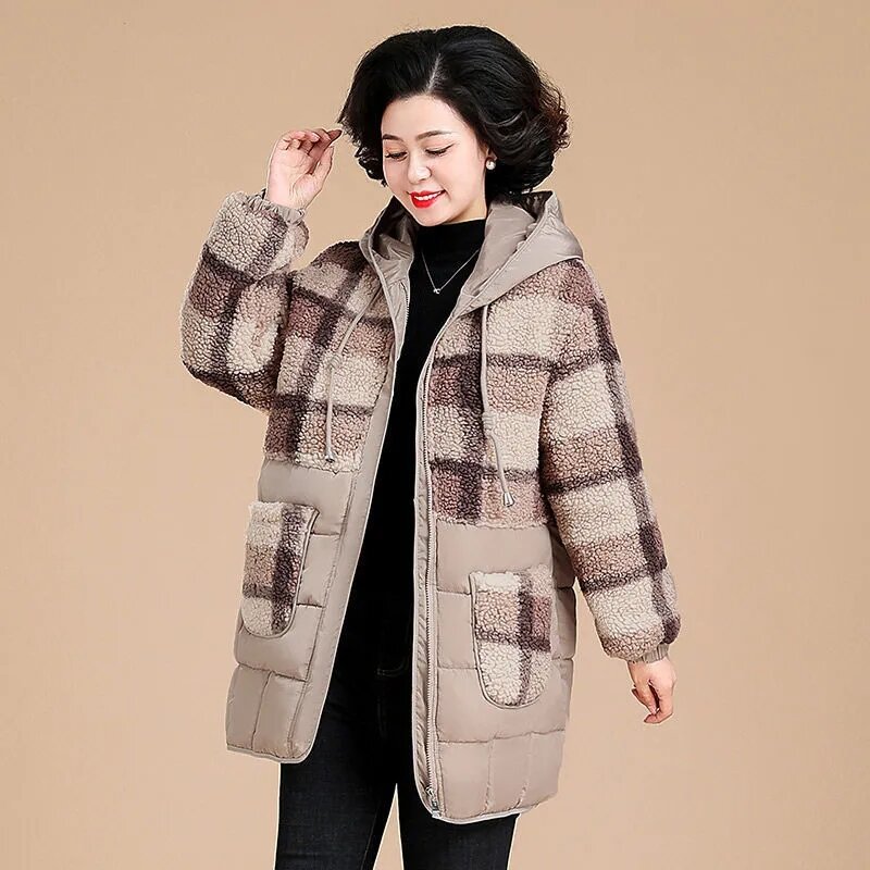 New Mother's Cotton Jacket, Winter Down Cotton Jacket, Middle-aged Women's Clothing, Medium Length Thick Cotton Jacket