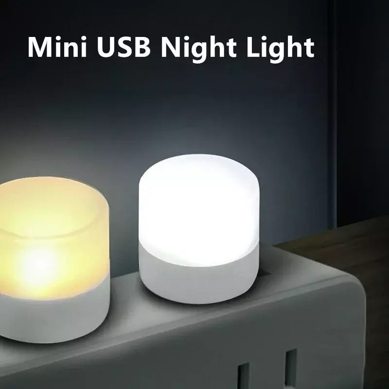 Mini USB Night Lights Warm White Eye Protection Book Reading Lights USB Plug Computer Mobile Power Night Lamps Round Book Lamps