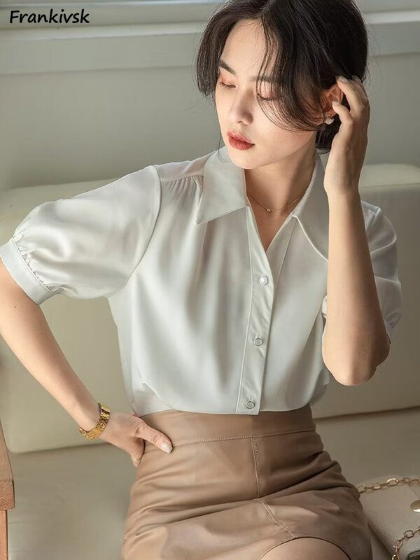 Kemeja wanita musim panas modis Korea gaya komuter setengah Lengan temperamen warna Solid latihan keren Semua cocok sederhana