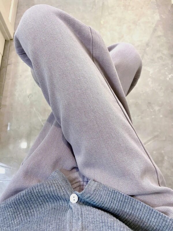 Celana Jin kaki lebar ungu wanita 2023 musim semi dan musim gugur desain baru celana panjang lurus longgar pelangsing pinggang tinggi ceruk