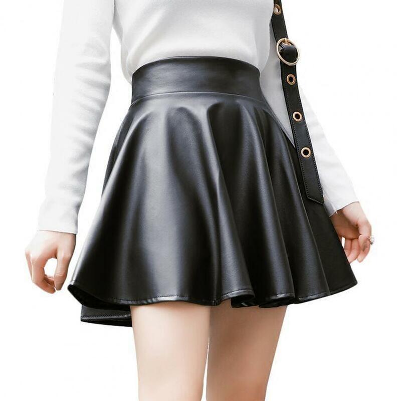Party Skirt Stylish Women's Faux Leather Skirt High Waist Soft Pleated Design Above Knee Length for Club Nights Nightclubs Soft