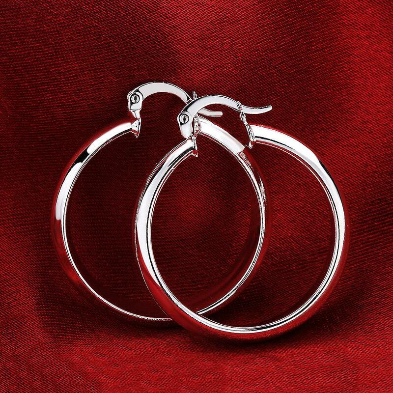 925 perak murni 4CM halus lingkaran besar anting bulat untuk wanita mode mewah pesta pernikahan aksesoris hadiah perhiasan