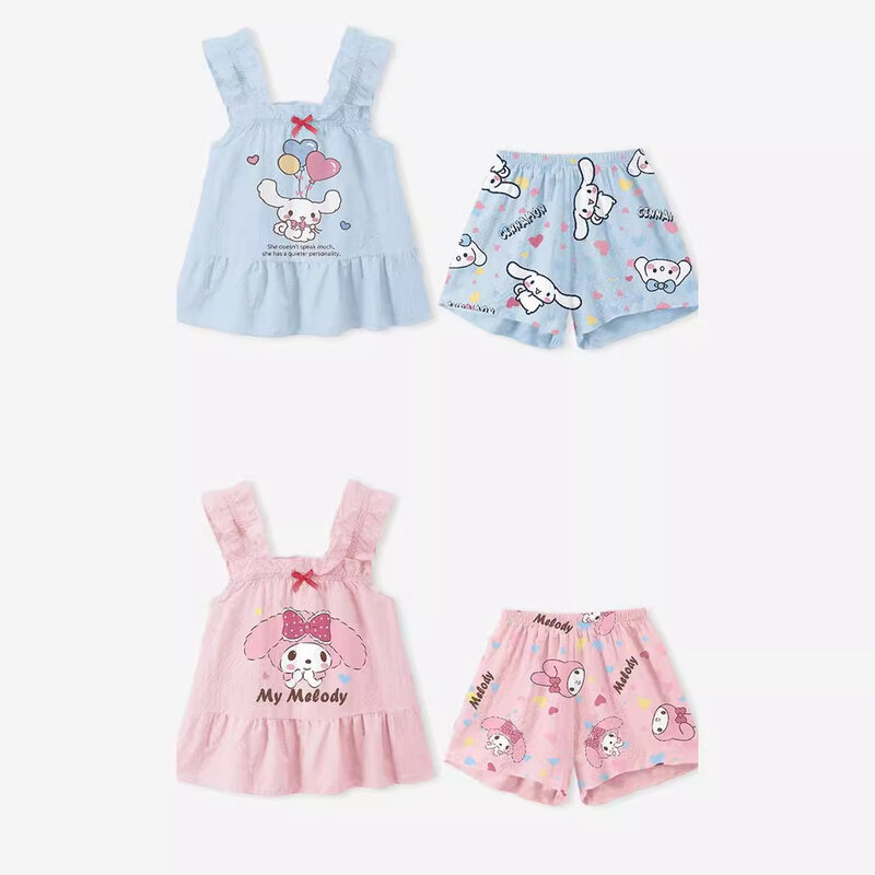 Sanrio Anime Cinnamoroll Pajamas Kawaii Bow Kuromi My Melody Girls Sleeveless Home Clothes Cartoon Cute Tops Toys for Kids