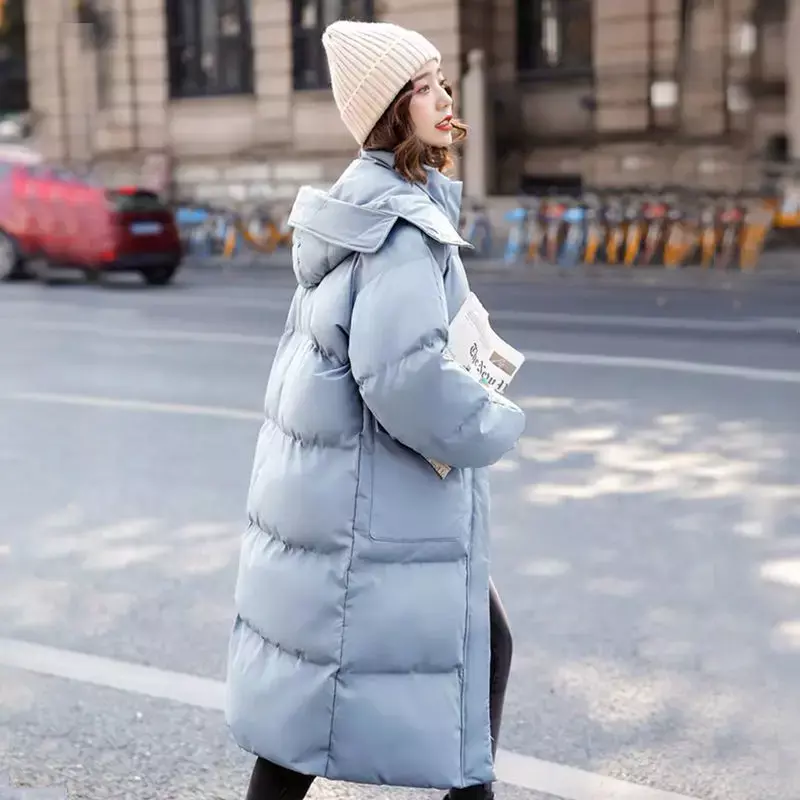 Jaket berlapis kapas longgar Korea untuk wanita, pakaian musim dingin empuk setengah panjang jaket roti 2021 gaya baru