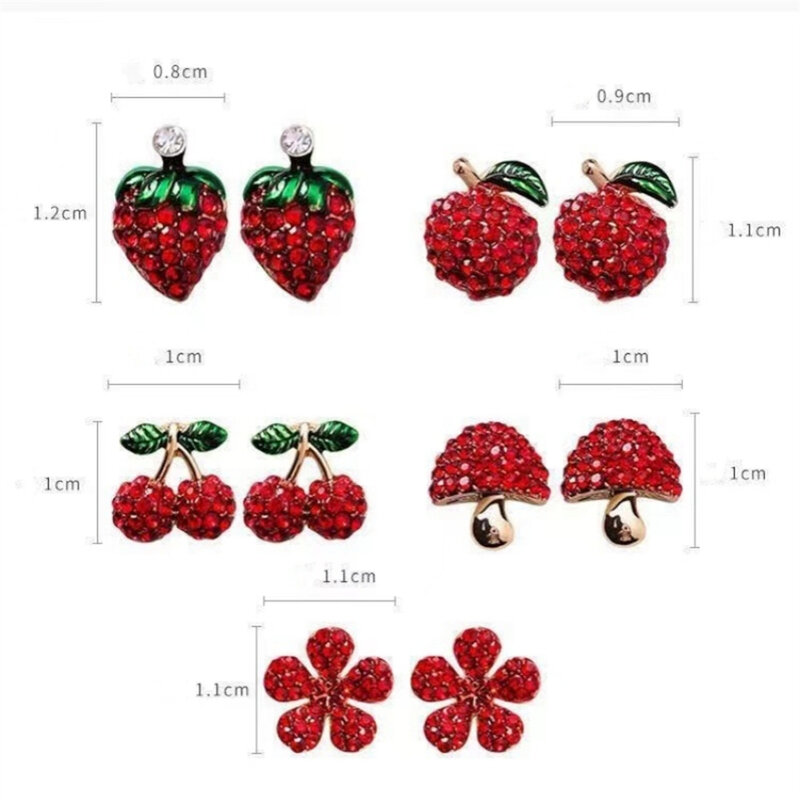 Red Cherry Strawberry Ear Stud Earrings Glitter Rhinestone Cute Fruit Dangler For Women Girls Ladies Fashion Chic Jewelry 2023