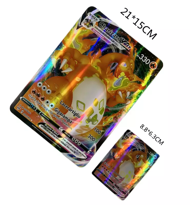 New Pokemon Cards 21x15cm Oversized English/German/Italian Vmax GX Vstar Jumbo Letters Super Rare Rainbow Card Pikachu Mewtwo