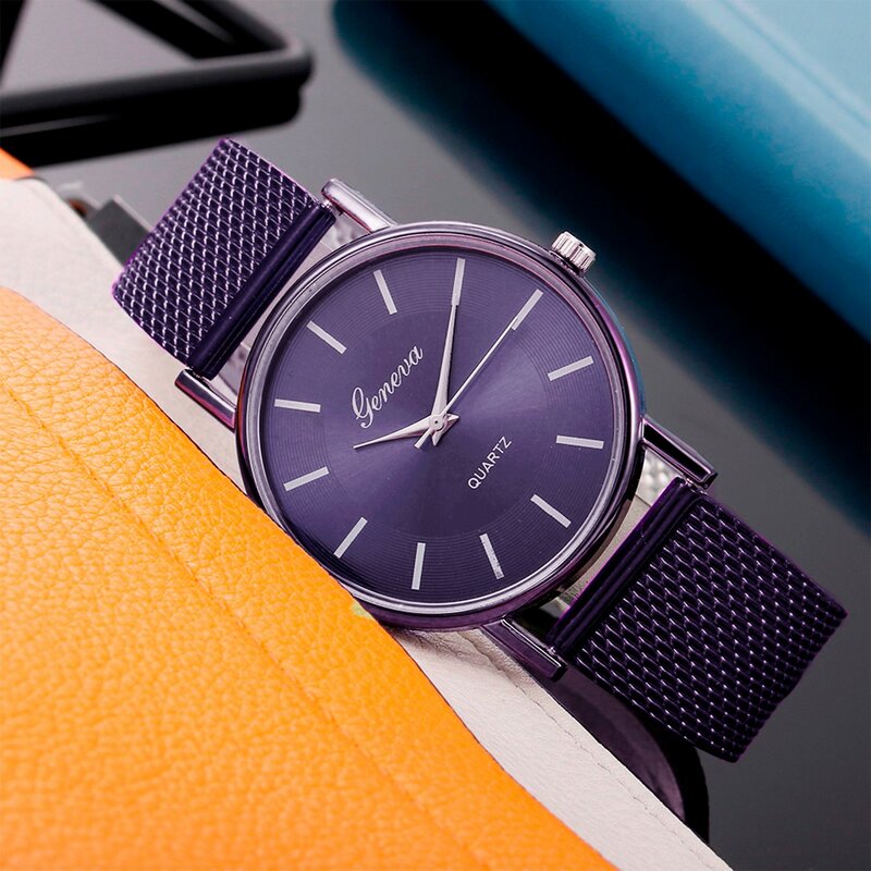 Purple Mesh Belt Watch para mulheres, relógio de pulso de luxo, moda, 2022