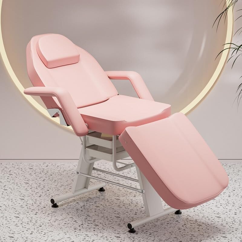 Kursi tato portabel berkaki terpisah untuk klien, kursi Spa lipat meja pijat serbaguna dengan tas penyimpanan, merah muda